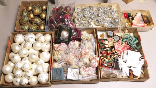 Two Shelves of Christmas Ornaments