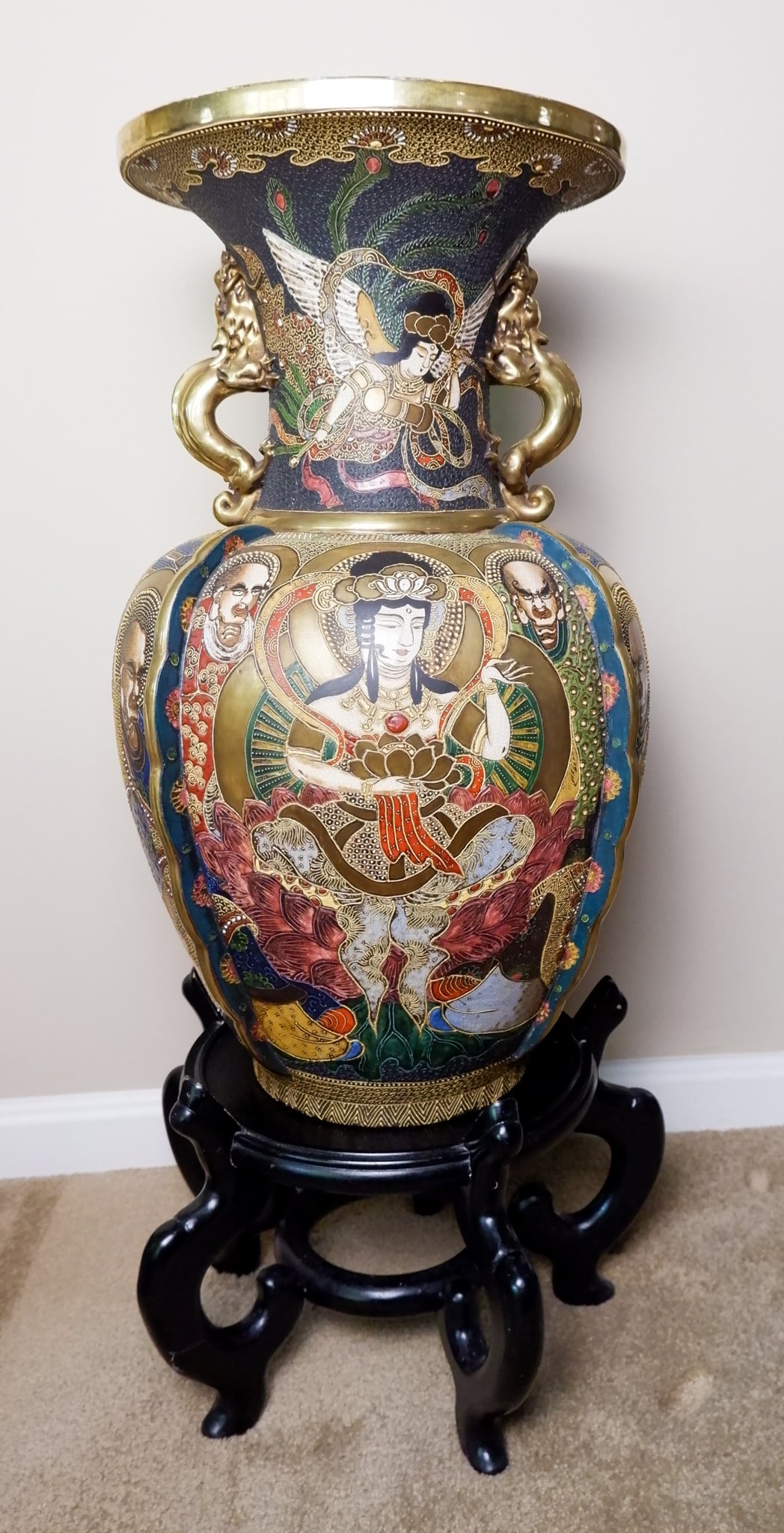 Large Antique Satsuma Floor Vase