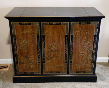 Drexel Black Lacquered Finish Double Lift Top Server