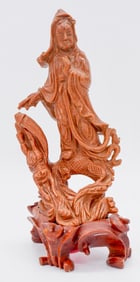 Carved Goldstone Lady on a Dragon