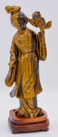 Carved Tiger Eye Lady with Flowers