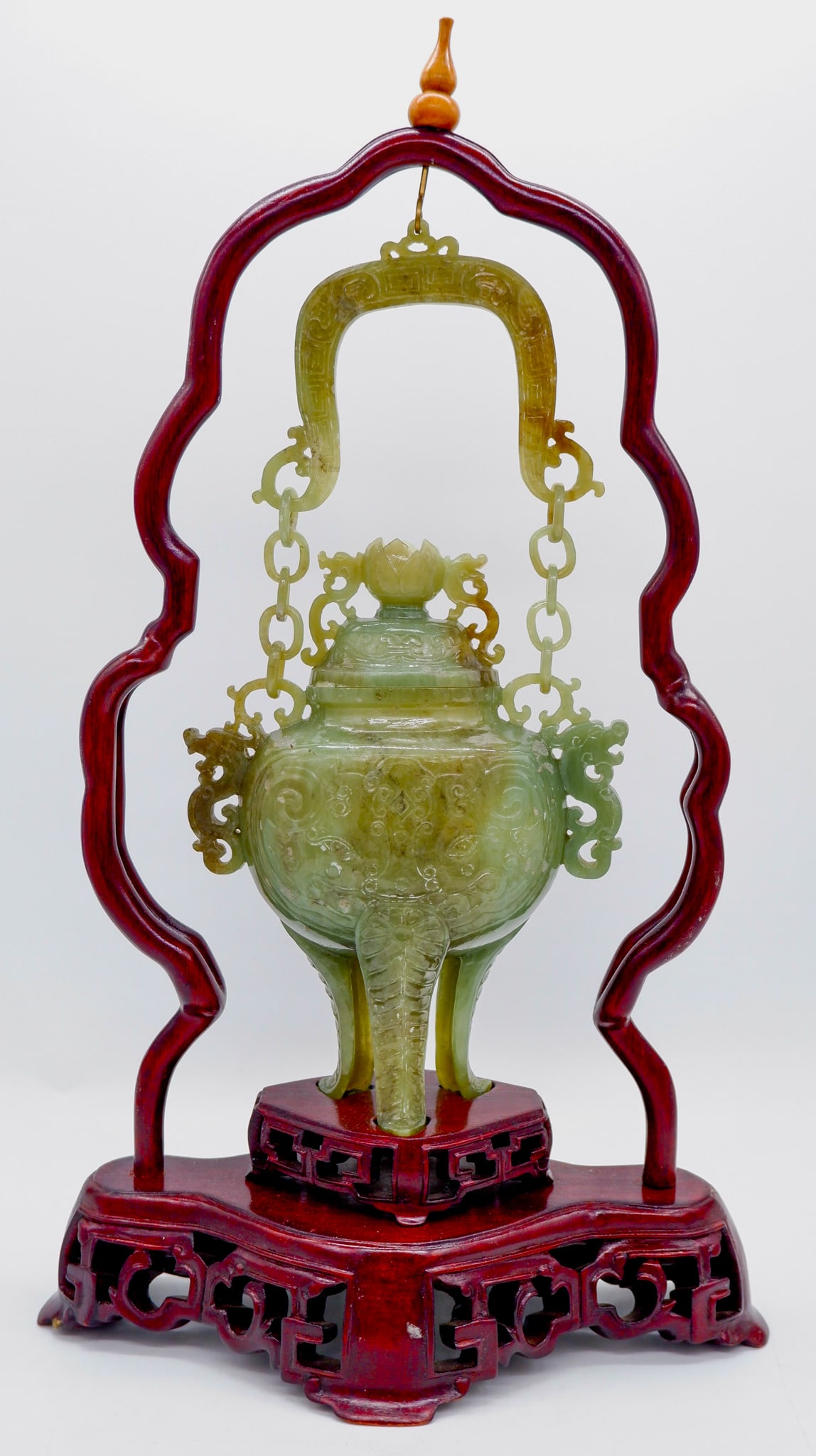 Carved Jade Urn with Hanging Hook on Stand (1 of 7)