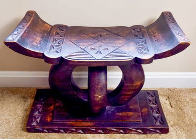 Hand Carved Dark Stained Wood African Tribal Ashanti Stool