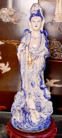 Antique Blue and White Glazed Guanyin Figure