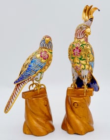 Pair of Cloisonne Cockatoos