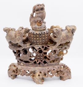 Hand Carved Brown Soapstone Incense Burner