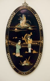 Large Oval Plaque with Soapstone Figures