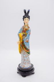Chinese Cloisonne Statue of a Woman with a Fan