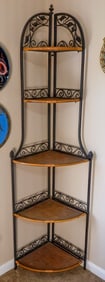 Wrought Iron and Bamboo Corner Shelf