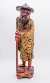 Hand Carved Wooden Man with Staff