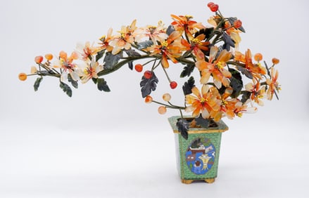 Gemstone Bonsai in Cloisonne Planter