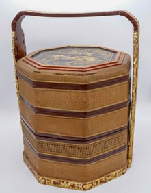 Chinese Woven and Lacquered Four Tier Lunch Basket