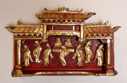 Antique Chinese Deep Relief Carved Wood Panel