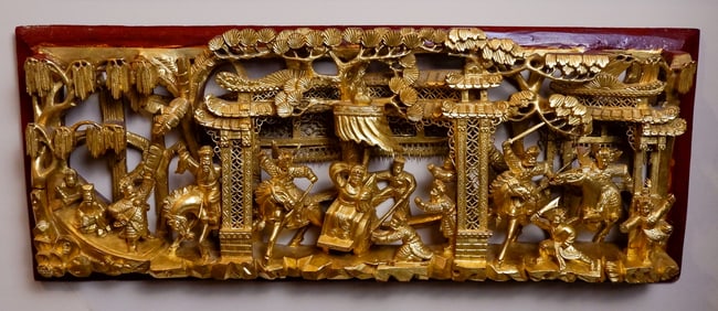 Chinese Chaozhou Gilded Wood Panel