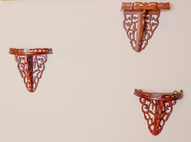 Three Wood Carved Wall Sconces