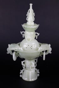 Elaborately Carved Jade Incense Burner