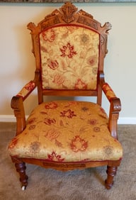 Victorian Eastlake Walnut Parlor Fauteuil Gentleman's Chair