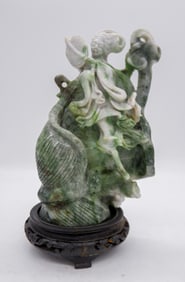 Carved Green and White Jadeite Figurine