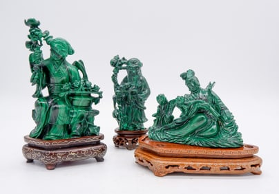 Three Small Carved Malachite Figures