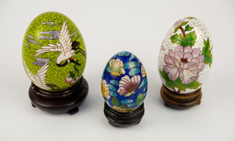 Three Small Cloisonne Eggs