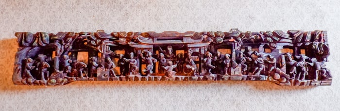 Antique Chinese Elaborately Carved Wood Panel