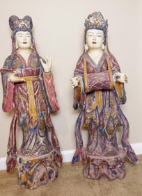Pair of Tall Carved Wood Figures