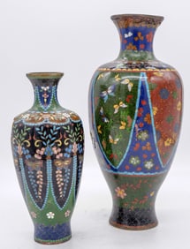 Two Butterfly and Floral Cloisonne Vases