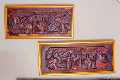 Pair Of Chinese Carved Wood Panels