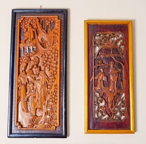 Two Chinese Carved Wood Panels