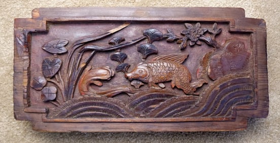 Carved Pond Scene on Thick Wood Panel