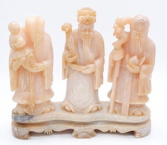 Rose Soapstone Sculpture of Three Gods