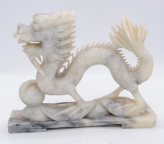 Grey and White Hand Carved Soapstone Dragon