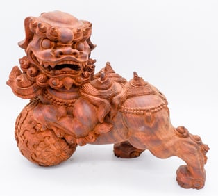 Intricately Carved Wooden Foo Dog