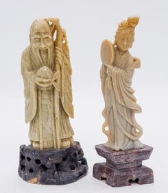 Two Carved Soapstone Immortals