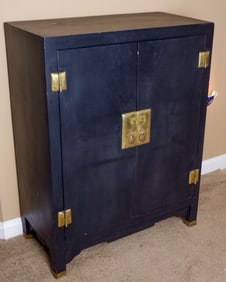 Black Lacquered Asian-Style Cabinet With Brass Hardware