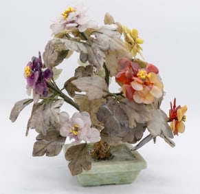 Chinese Hardstone Flower Arrangement In Jade Pot