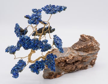 Decorative Lapis Lazuli Gem Tree On Natural Stone Base