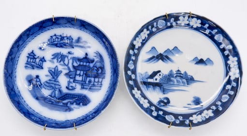 Pair of Blue and White Decorative Porcelain Plates