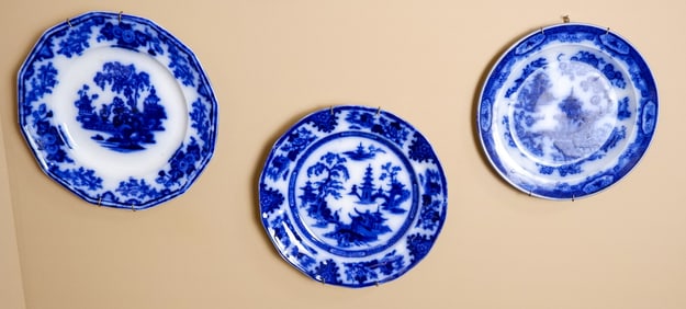 Three Blue and White Transferware Plates