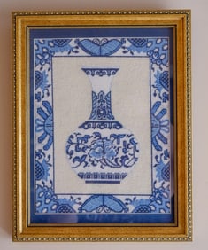 Framed Blue and White Needlepoint