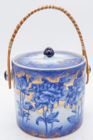 W.W.R. & Co. Blue and White Ceramic Lidded Biscuit Jar