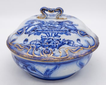 Flow Blue Style Lidded Ceramic Dish