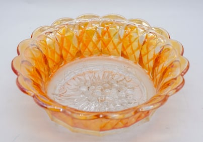 Amber Carnival Glass Bowl with Grape Cluster Motif