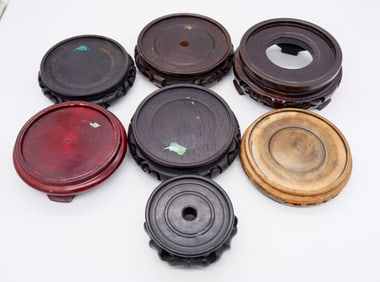 Seven Carved Wood Round Display Bases