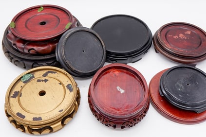 Nine Carved Wood Round Display Bases