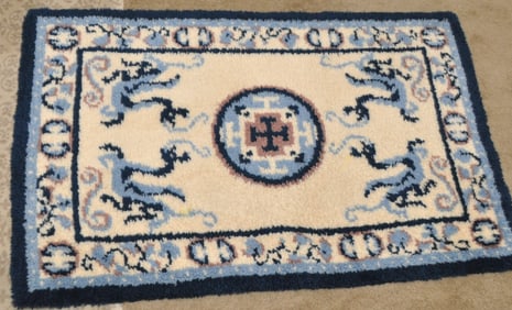 Rectangular Chinese Inspired Blue and Cream Rug