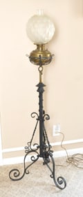 Tall Wrought Iron and Brass Floor Lamp
