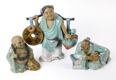 Three Chinese Shiwan Mudmen Figurines