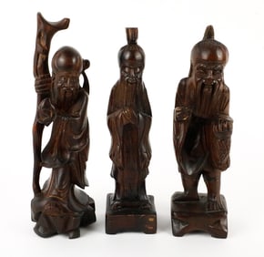 Three Wooden Asian Figures
