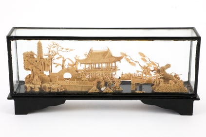 Diorama of Razor Cut Cork Chinese Landscape
